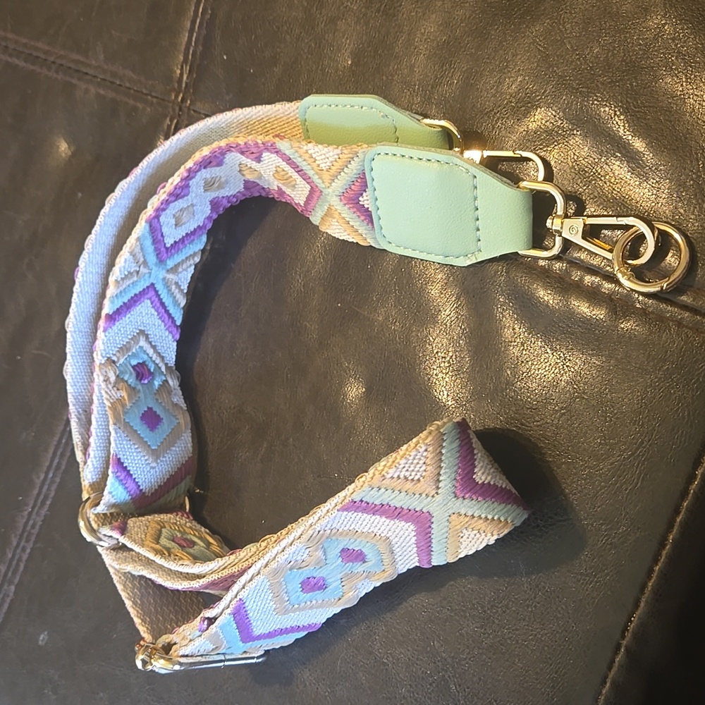 Geometric Patterned Crossbody Or Guitar Strap - Purple, Green, Tan NEW!